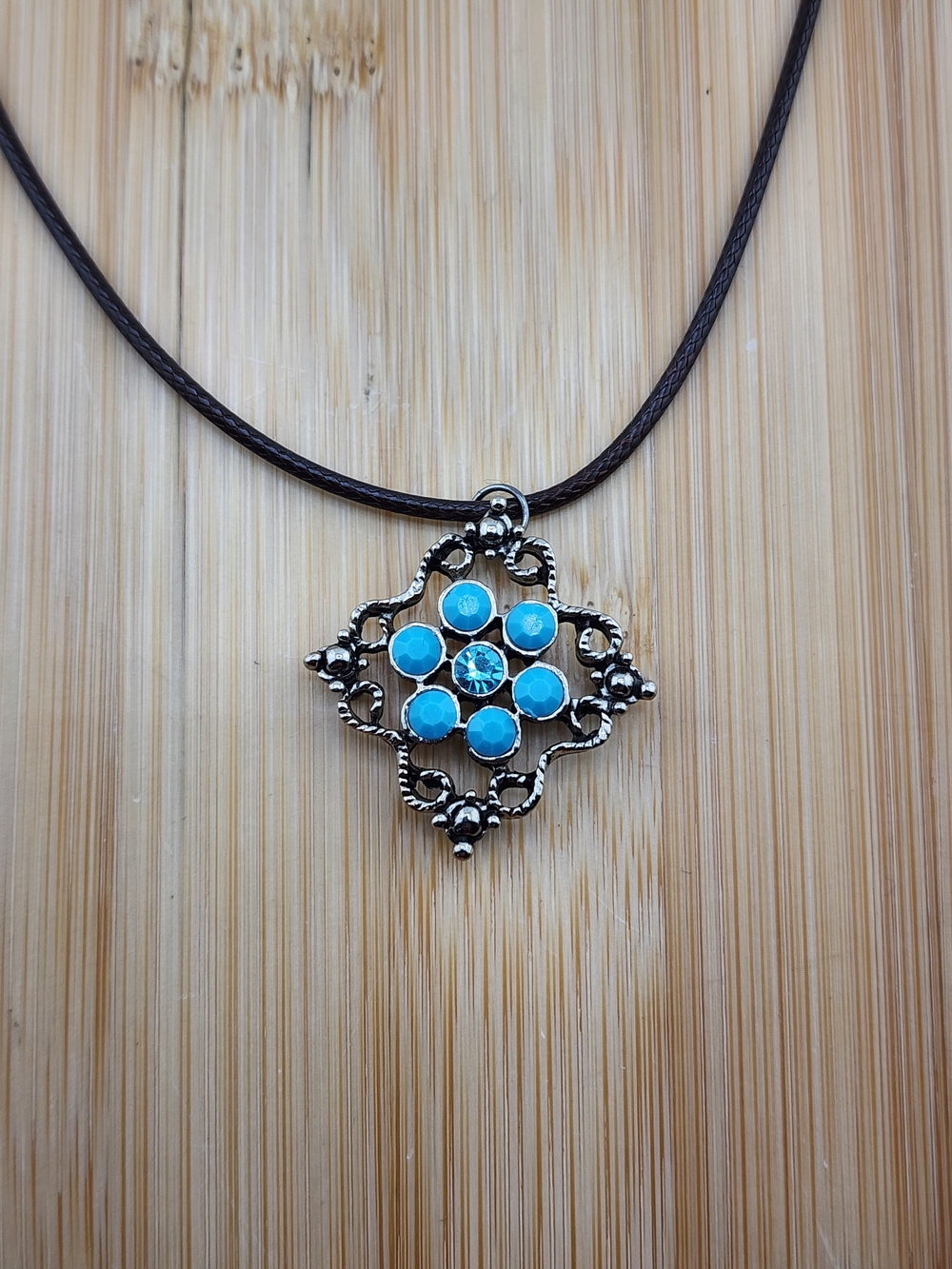 Boho Silver-Tone Pendant Necklace with Turquoise Blue Stones